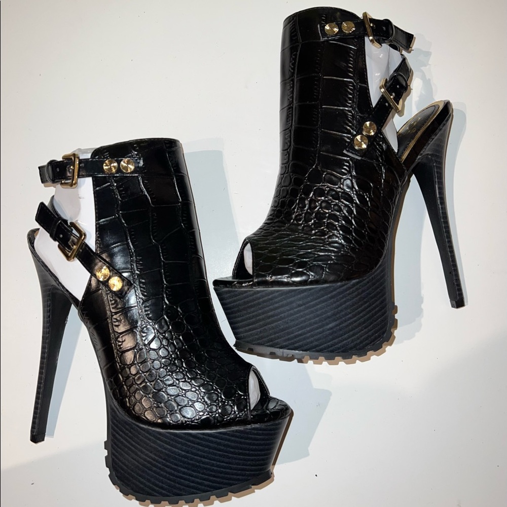 Black high heel platform booties